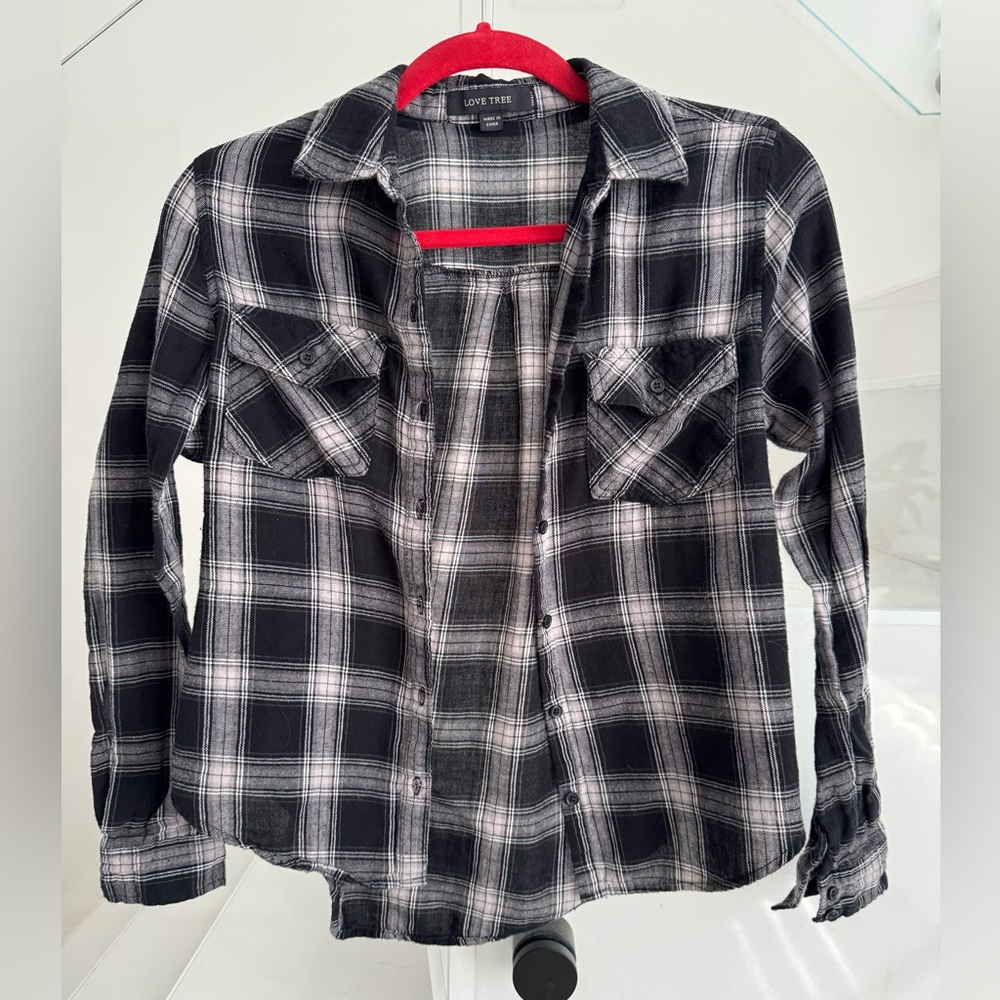 Love Tree Black and White Plaid Shirt